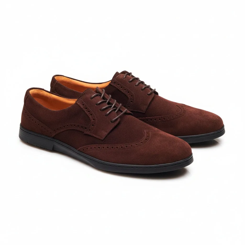 Мужские полуботинки ZAQQ BRIQ Brogue Velours Brown (коричневый цвет) — фото 1 из 16